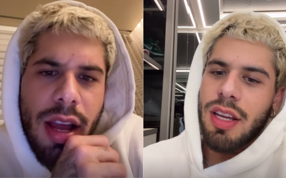 Montagem com dois momentos de Zé Felipe nos Stories do Instagram