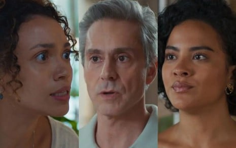 Na montagem: Lorena Lima (à esquerda), Alexandre Nero (meio) e Bella Campos (à direita) no remake de Vale Tudo