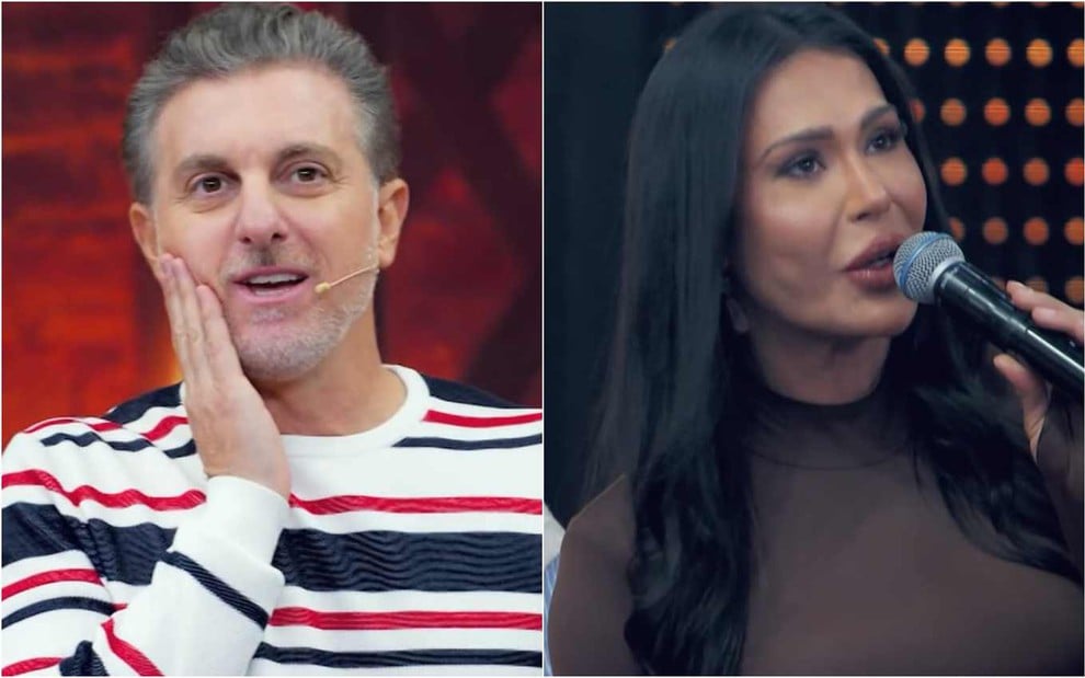 Montagem de fotos de Luciano Huck e Gracyanne Barbosa no Domingão