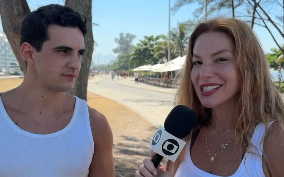 Nino Fallard e Luiza Zveiter estão em praia em entrevista no Mais Você