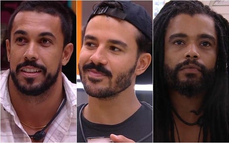 Montagem com Maike à esquerda, Matheus no centro e Diogo à direita no BBB 25