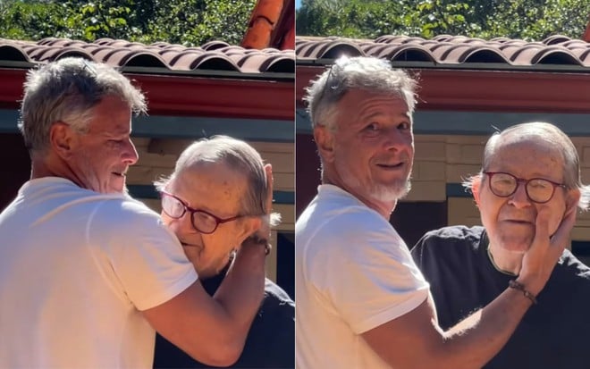 Montagem com Marcello Novaes e Jorge Novaes se abraçando