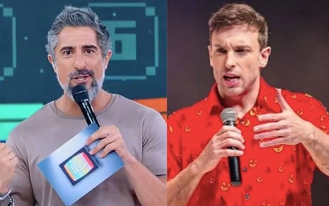 Na montagem estão Marcos Mion (à esquerda) e Leo Lins (à direita)