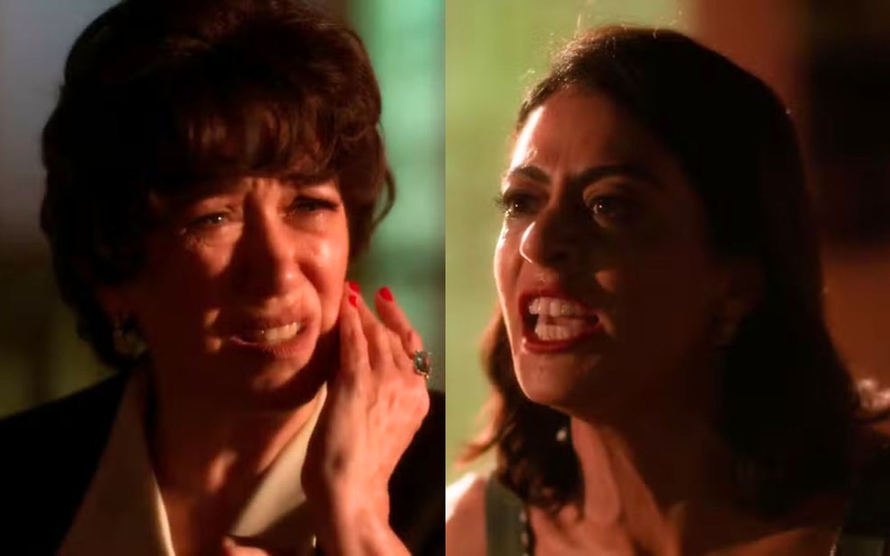 Na montagem estão Maristela (Lilia Cabral, à esquerda) e Clarice (Carol Castro, à direita) em Garota do Momento