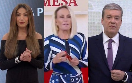 Montagem na seguinte ordem: Patricia Poeta no Encontro, Ana Maria Braga no Mais Você e Roberto Kovalic no Jornal Hoje