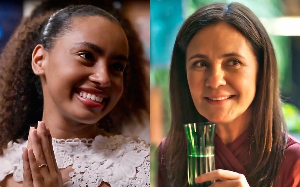 Montagem com Gabz e Adriana Esteves em cenas de Mania de Você, da Globo