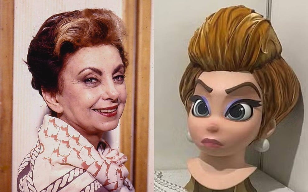 Montagem de fotods de Beatriz Segall e a boneca da vila Odete Roitman