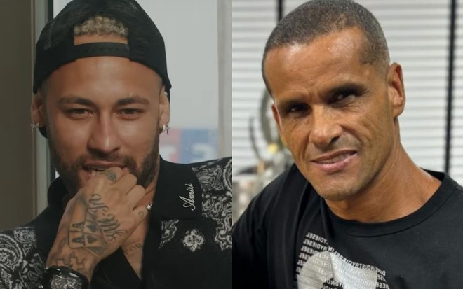 Montagem com uma foto de Neymar e outra de Rivaldo; os dois estão sérios