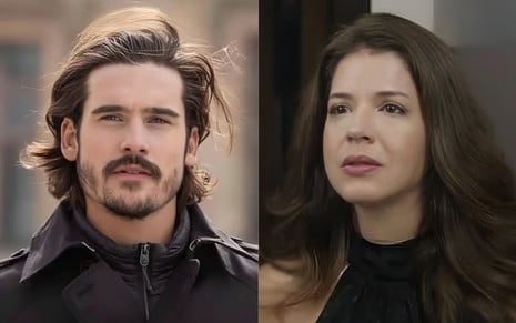 Na montagem estão: Nicolas Prattes (à esquerda) e Mariana Santos (à direita) em Mania de Você