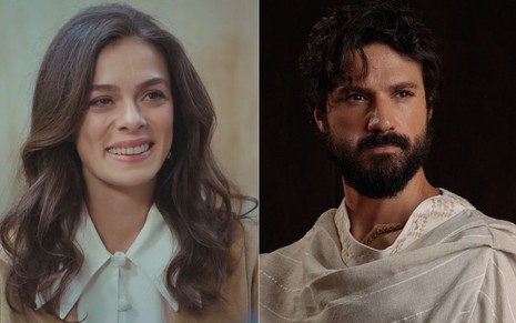Montagem de fotos da atriz Özge Özpirinçci e do ator Murilo Cezar