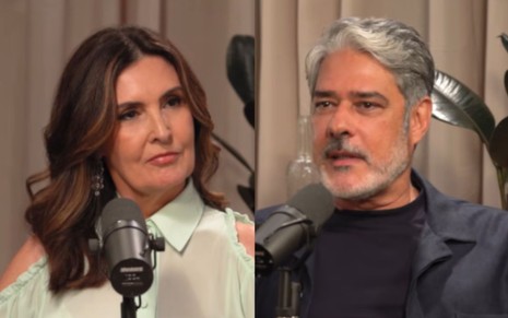 Imagens de Fátima Bernardes e William Bonner no videocast Cá Entre Nós