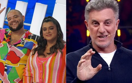Montagem mostra foto de Gominho e Preta Gil e, ao lado, imagem de Luciano Huck