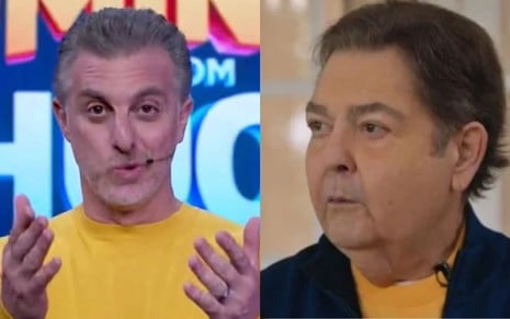 Montagem mostra os rostos de Luciano Huck e Faustão