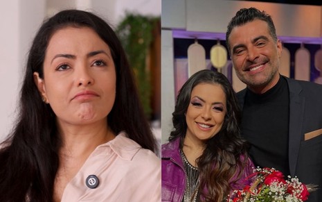 Montagem mostra Lissa Martins emocionada e, ao lado, foto dela com o marido, JP Mantovani