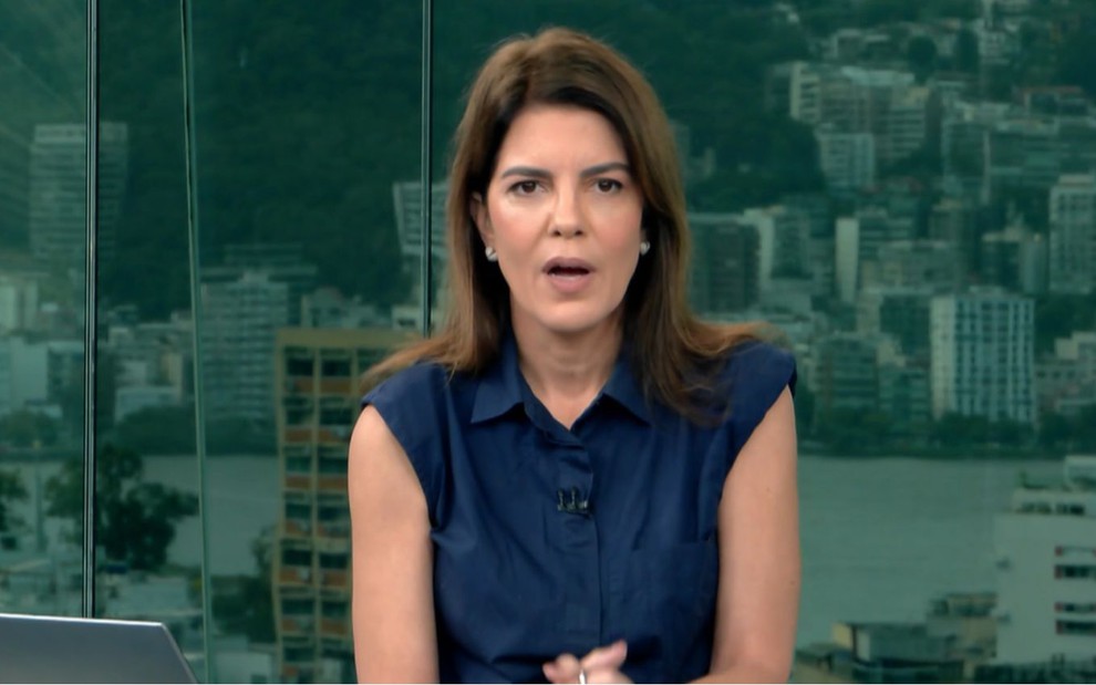 Imagem mostra a reação de Mariana Gross com o barulho dos celulares no RJ1