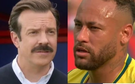 Montagem mostra o personagem Ted Lasso ao lado de Neymar