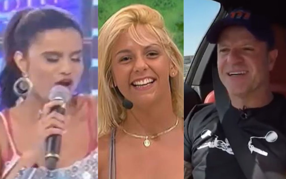 Montagem mostra imagens de Gilmelândia, Carla Perez e Rubens Barrichello no SBT