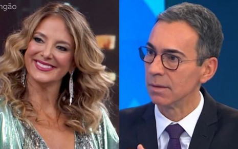 Montagem mostra os rostos de Ticiane Pinheiro e César Tralli na Globo