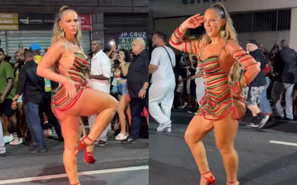 Na montagem, Paolla Oliveira aparece em ensaio de Carnaval enquanto faz poses