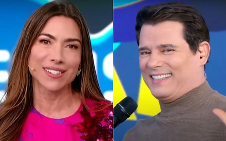 Montagem com Patricia Abravanel no Programa Silvio Santos à esquerda e Celso Portiolli no Passa ou Repassa, do Domingo Legal, à direita