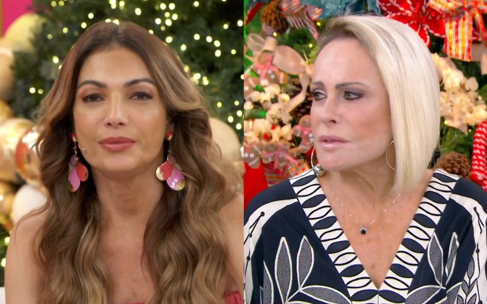 Montagem com Patricia Poeta à esquerda no Encontro e Ana Maria Braga à direita no Mais Você