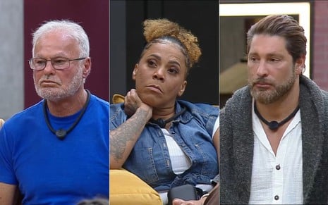 Montagem com Kadu Moliterno, Silvia Catra e Victor Pecoraro na sala do Power Couple