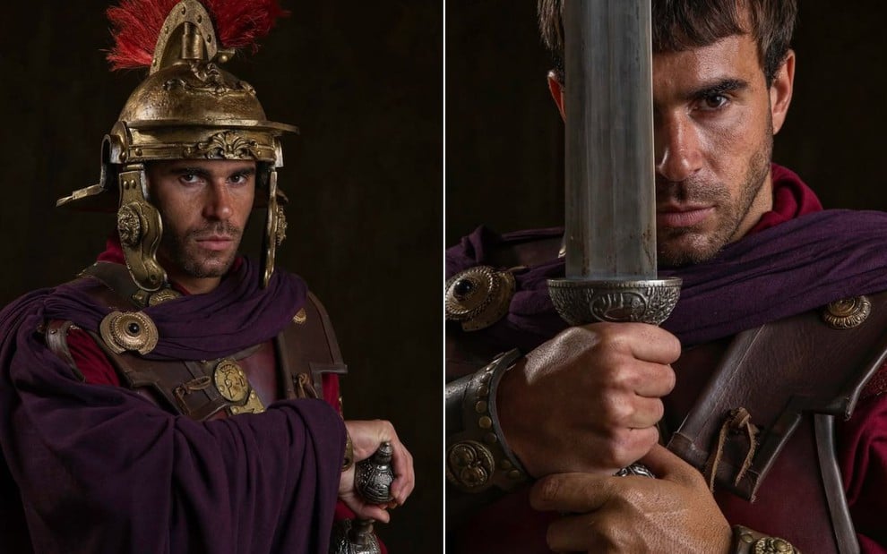 O ator Arturo Steffens caracterizado como Brutus em cena de Paulo, o Apóstolo