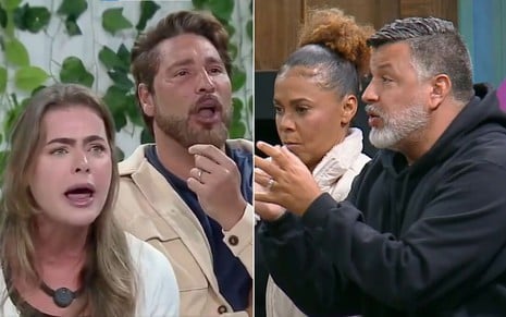 Montagem com Rayanne e Victor à esquerda e Silvia e André à direita no Power Couple