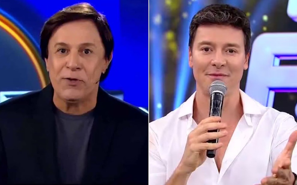 Montagem com Acerte ou Caia com Tom Cavalcante à direita e Rodrigo Faro do Hora do Faro à esquerda