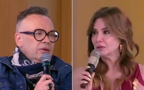 Montagem com Felipeh Campos à esquerda e Luciana Gimenez à direita no Superpop