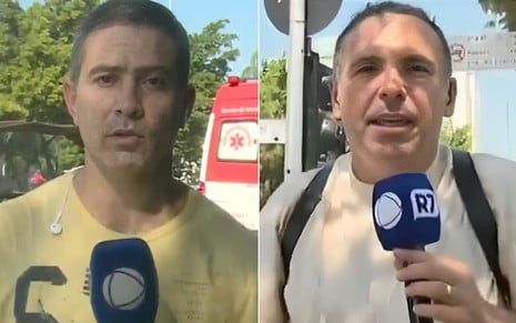 Montagem com André Tal à esquerda e Reinaldo Gottino à direita em cobertura sobre queda de avião