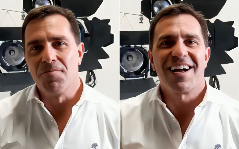 Montagem com dois momentos de Rodrigo Bocardi em vídeo de seu Instagram