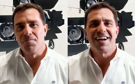 Montagem com dois momentos de Rodrigo Bocardi em vídeo de seu Instagram