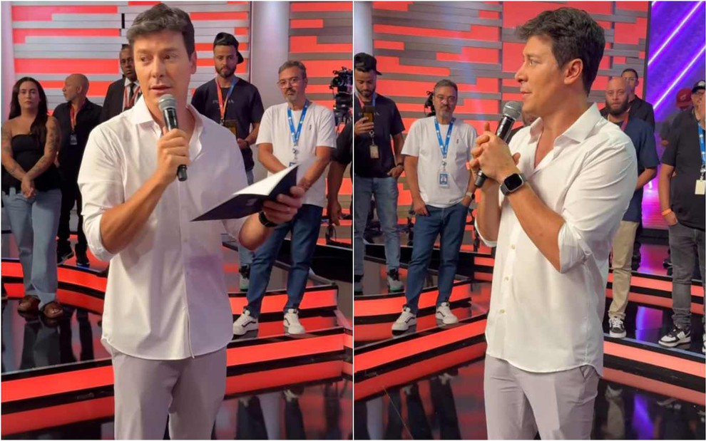 Montagem de fotos de Rodrigo Faro no programa Hora do Faro