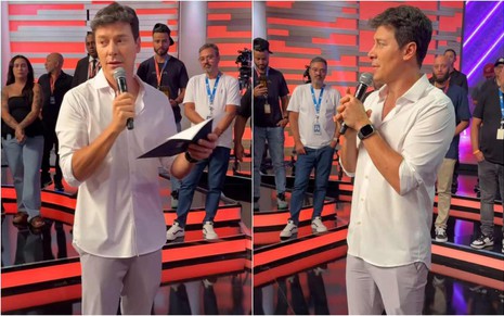 Montagem de fotos de Rodrigo Faro no programa Hora do Faro