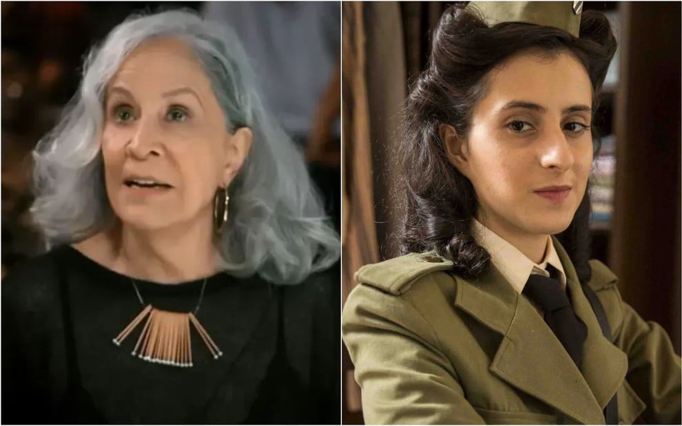 Montagem com fotos das atrizes Stella Miranda e Carol Romano, sérias