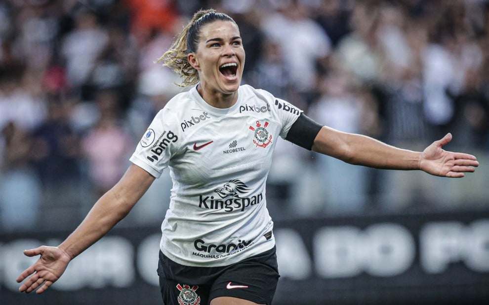 Tamires, do Corinthians, comemorando gol na Supercopa Feminina de 2023