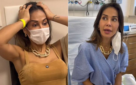 Maíra Cardi está no hospital com expressão de desespero e de surpresa