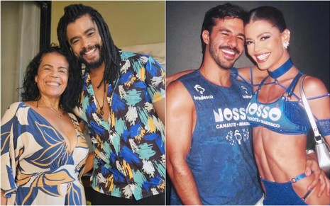 Montagem de fotos de Vilma Maria e o filho, o ator Diogo Almeida; Mateus Pires e a amiga, a atriz Vitória Strada