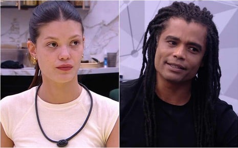 Montagem com Vitória Strada à esquerda e Diogo Almeida à direita no BBB 25