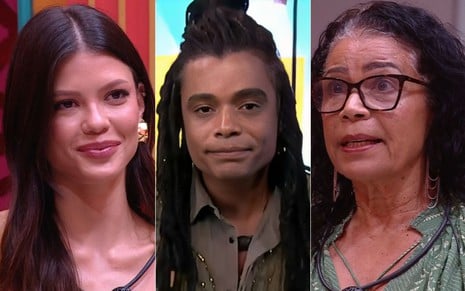 Montagem com Vitória Strada, Diogo Almeida e Vilma Nascimento no BBB 25