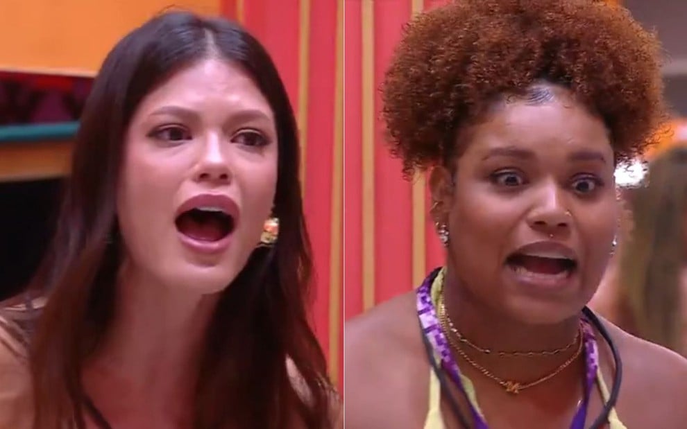 Montagem de Vitória Strada e Camilla Maia gritando no BBB 25