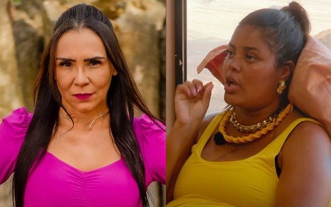 Na montagem estão: Yoná Sousa em imagem de divulgação de reality show (à esquerda) e Larissa Pereira no Ilhados com a Sogra (à direita)