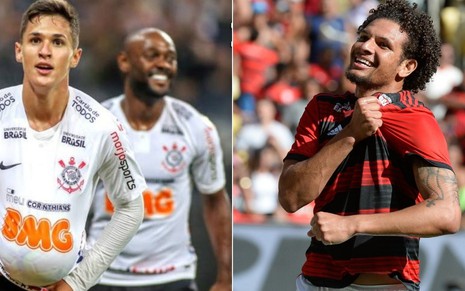 O Corinthians de Mateus Vital (à esq.) e Vagner Love enfrenta o Flamengo de Willian Arão na Copa do Brasil - CORINTHIANS/FLAMENGO/DIVULGAÇÃO