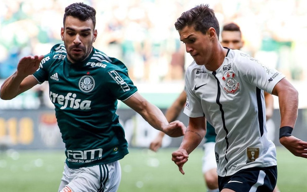 Bruno Henrique (à esq.) e Matheus Vital; o clássico Corinthians x Palmeiras acontece neste domingo (4) - DIVULGAÇÃO/CORINTHIANS