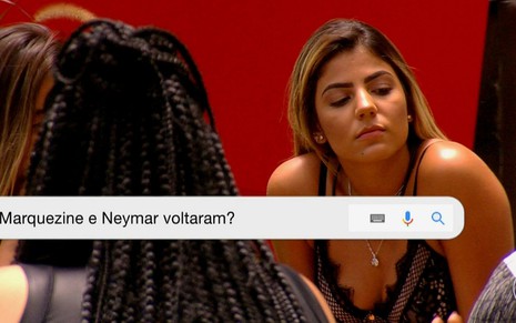 No quadro Big Treta Brasil, do BBB19, Hariany Almeida aparece distraída e pensando no retorno de Marquezine e Neymar - REPRODUÇÃO/TV GLOBO