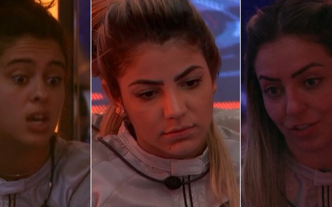 Confinadas do quarto 7 Desafios, Hana (à esq.), Hariany e Paula tentam completar provas do Big Brother Brasil 19 - REPRODUÇÃO/TV GLOBO