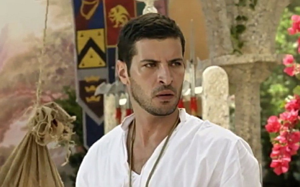 Leandro Lima (Jacques) em cena de Belaventura; cavaleiro saberá que pai está vivo - Reprodução/Record