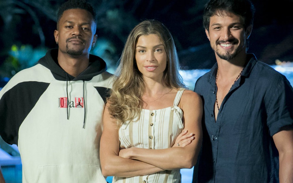 Os atores David Junior, Grazi Massafera e Romulo Estrela, trio de protagonistas de Bom Sucesso, novela das sete da Globo