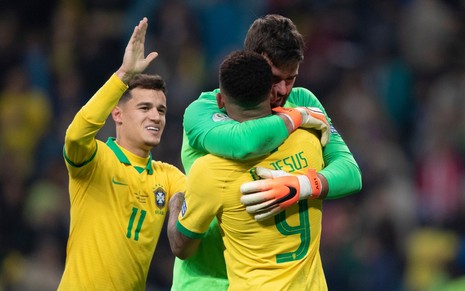 Jogadores do Brasil comemoram classificação para as semifinais da Copa América: rival é a Argentina - LUCAS FIGUEIREDO/CBF